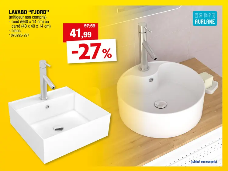 Offre: Aurlane FJORD vasque a poser 40x40x14 blanc