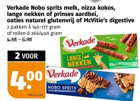 Aanbieding: Nobo sprits melk, nizza kokos, lange nekken of prinses aardbei, oaties naturel glutenvrij of McVitie's digestive