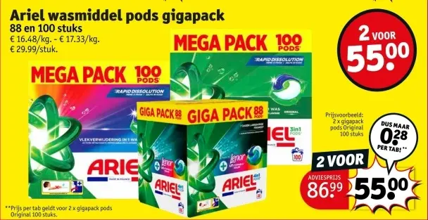 Aanbieding: Ariel wasmiddel pods gigapack