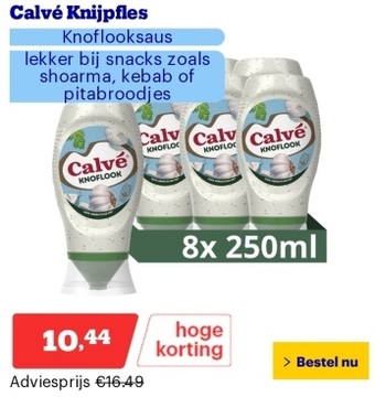 Aanbieding: Calvé Knijpfles - Knoflooksaus - lekker bij snacks zoals shoarma, kebab of pitabroodjes - 8 x 250 ml