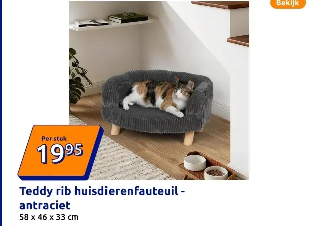 Aanbieding: Teddy rib huisdierenfauteuil - antraciet