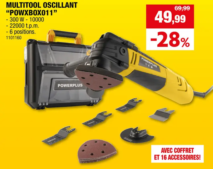 Offre: Powerplus POWXBOX011 multitool oscillant 300W + 16 accessoires