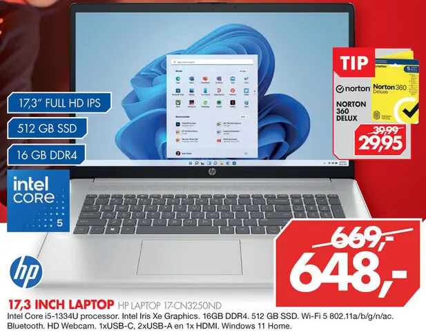 Aanbieding: 17,3 inch laptop HP laptop 17-cn3250nd