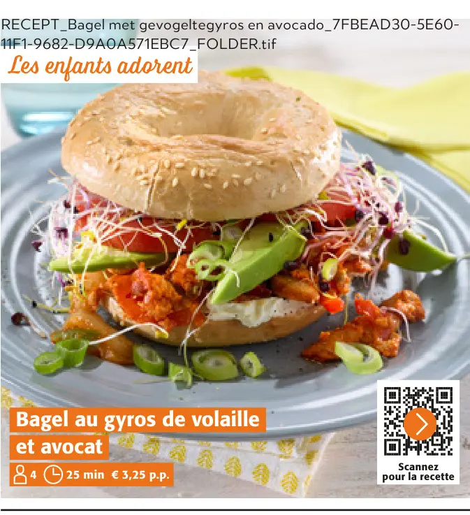 Offre: Bagel au gyros de volaille et avocat