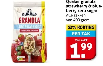 Aanbieding: Quaker granola strawberry & blueberry zero sugar