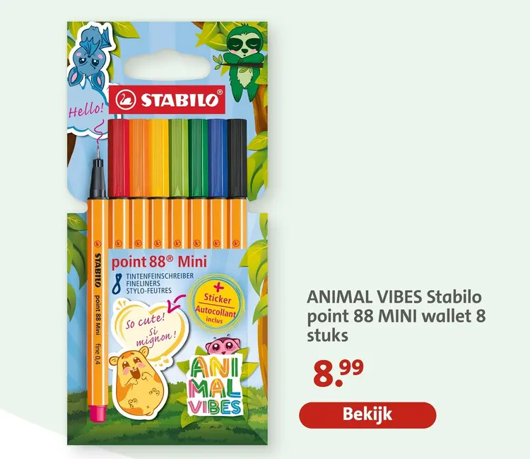 Aanbieding: Animal Vibes Stabilo point 88 MINI wallet 8 stuks
