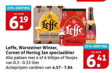 Aanbieding: Leffe, Warsteiner Winter, Cornet of Hertog Jan speciaalbier