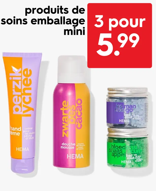 Offre: Produits de soins emballage mini