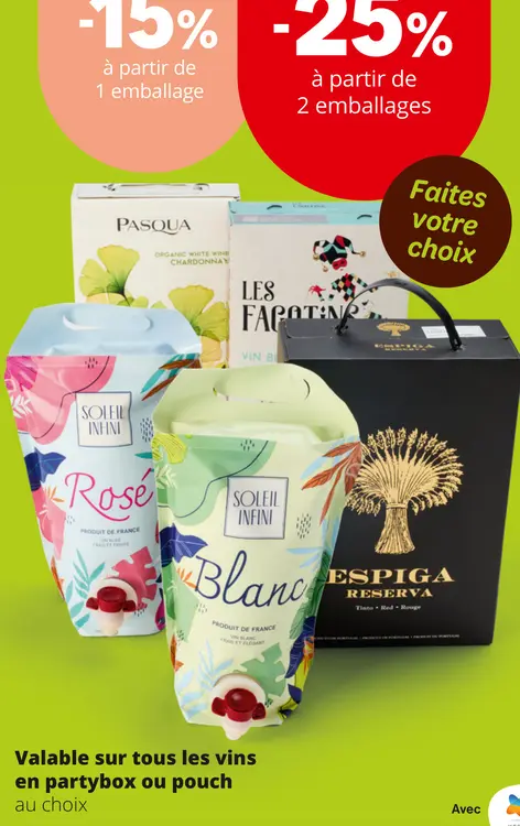 Offre: Vins en partybox ou pouch