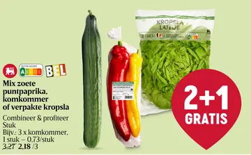 Aanbieding: Mix zoete puntpaprika, komkommer of verpakte kropsla