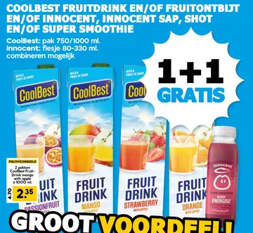 Aanbieding: Coolbest fruitdrink en/of fruitontbijt en/of Innocent, Innocent sap, shot en/of super smoothie