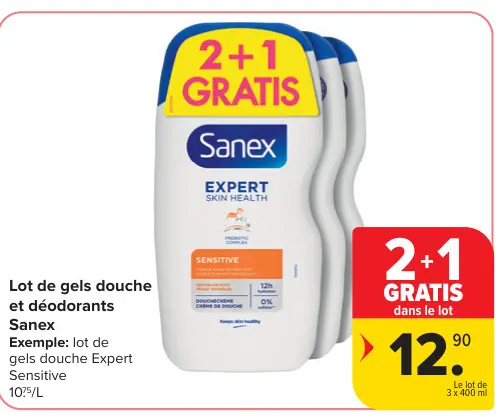 Offre: Lot de gels douche et déodorants Sanex Expert