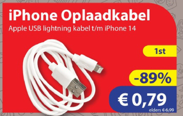 Aanbieding: iPhone Oplaadkabel ROTE Apple USB lightning k