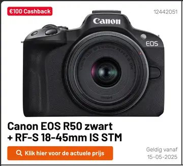 Aanbieding: Canon EOS R50 zwart + RF-S 18-45mm IS STM
