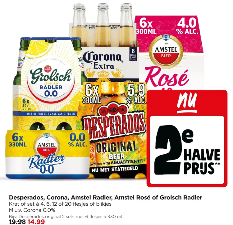 Aanbieding: Desperados, Corona, Amstel Radler, Amstel Rosé of Grolsch Radler