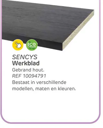 Aanbieding: Sencys - werkblad - aanrechtblad - gebrand hout - 304x64x3,8cm