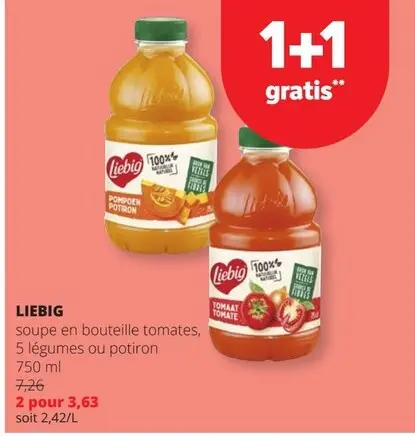 Offre: Soupe en bouteille tomates, 5 légumes ou potiron