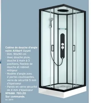 Offre: Cabine de douche d'angle noire Allibert Uyuni