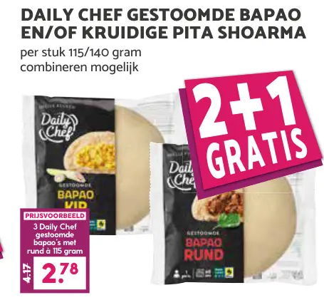 Aanbieding: Gestoomde bapao en/of kruidige pita shoarma