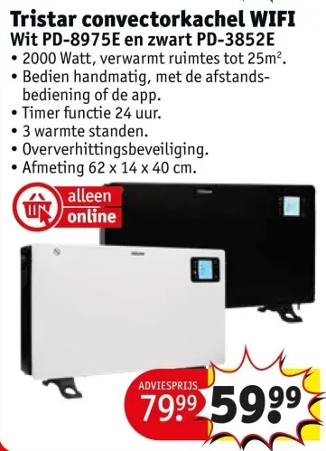 Promotie: Tristar convector kachel WIFI