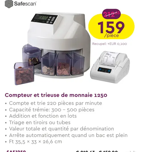 Offre: Compteur et trieuse de monnaie 1250