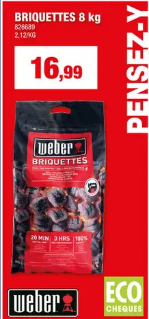 Offre: Weber briquettes de charbon de bois 8kg