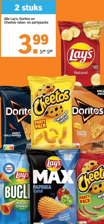 Aanbieding: Lay's, Doritos en Cheetos value- en partypacks