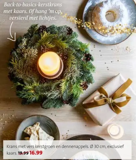 Aanbieding: Krans met vers kerstgroen en dennenappels