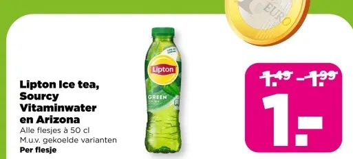 Aanbieding: Ice tea, Sourcy Vitaminwater en Arizona