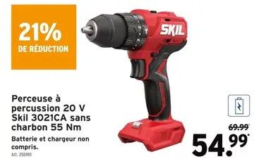 Offre: Perceuse à percussion 20 V Skil 3021CA sans charbon 55 Nm