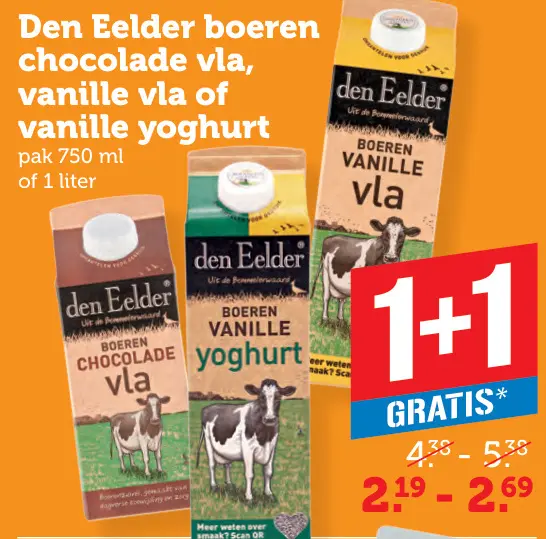Aanbieding: Den Eelder boeren chocolade vla, vanille vla 