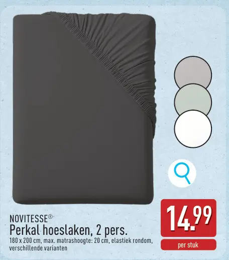 Promotie: Perkal hoeslaken, 2 pers.