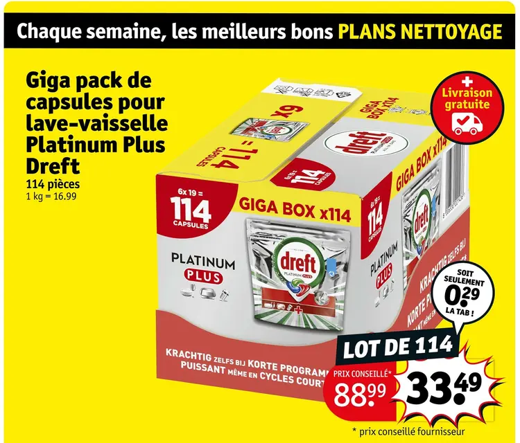 Offre: Giga pack de capsules pour lave-vaisselle Platinum Plus