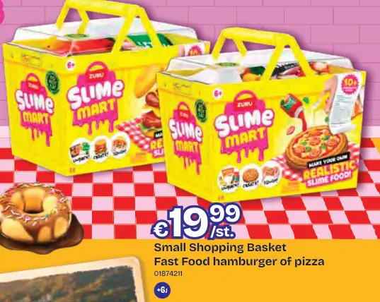 Promotie: Small Shopping Basket Fast Food hamburger of pizza