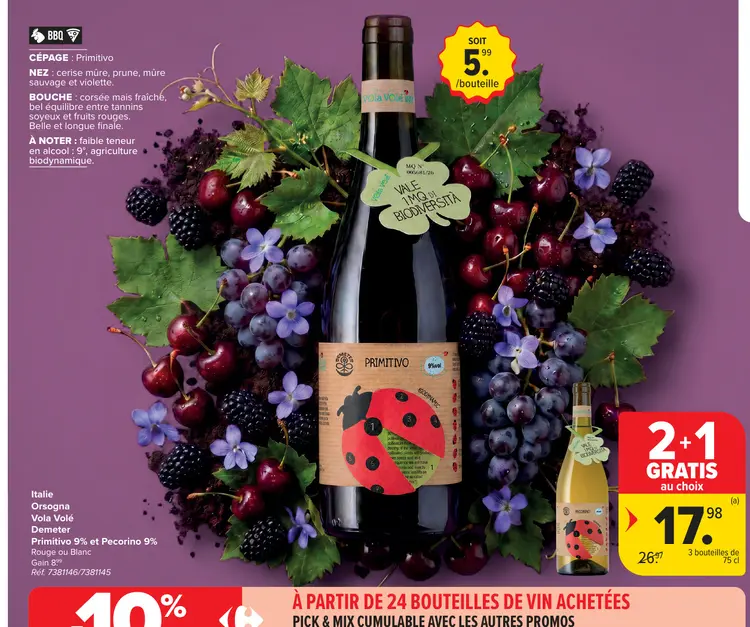 Offre: Primitivo 9% et Pecorino 9% Rouge ou Blanc
