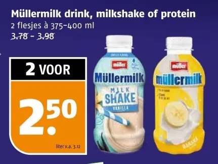 Aanbieding: Müllermilk drink, milkshake of protein