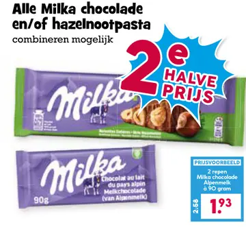 Aanbieding: Milka chocolade en/of hazelnootpasta