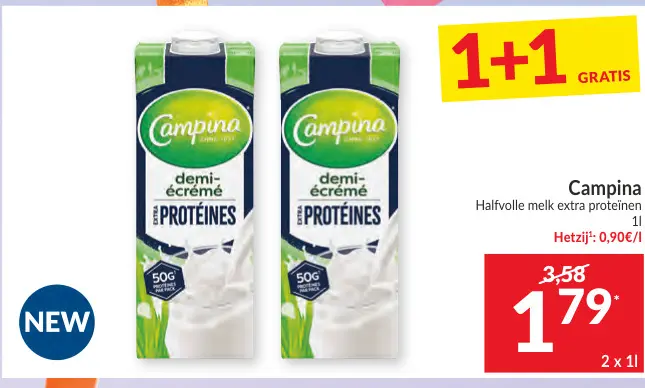 Promotie: Halfvolle melk extra proteïnen