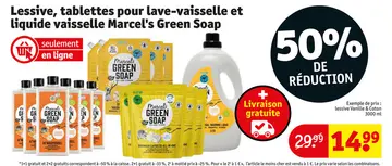 Offre: Lessive, tablettes pour lave-vaisselle et liquide vaisselle Marcel's Green Soap