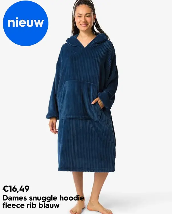 Promotie: Dames snuggle hoodie fleece rib blauw