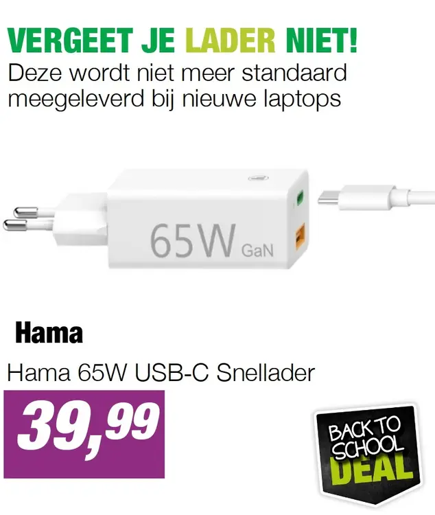 Aanbieding: Hama 65W USB‑C Snellader