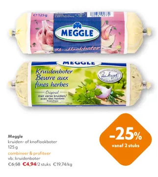 Aanbieding: Meggle kruiden- of knoflookboter