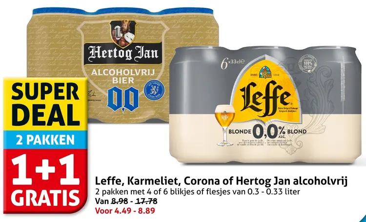 Aanbieding: Leffe, Karmeliet, Corona of Hertog Jan alcoholvrij
