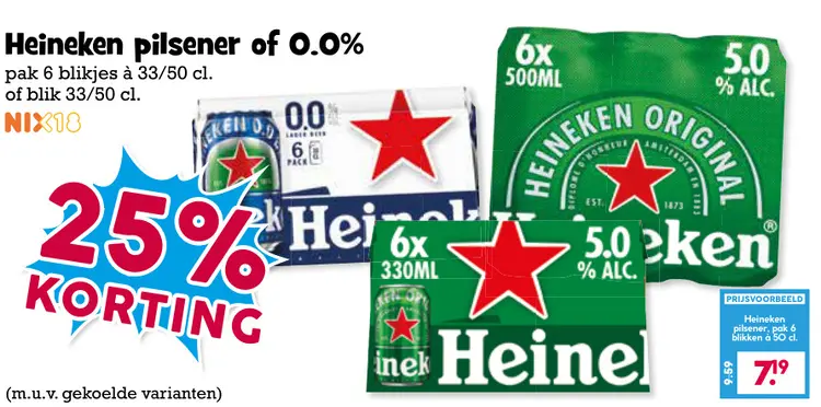 Aanbieding: Heineken pilsener of 0.0%