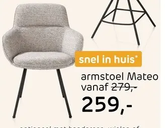 Promotie: Mateo, armstoel - 4-pootjes - steelbrown - Bellini - Kiezel