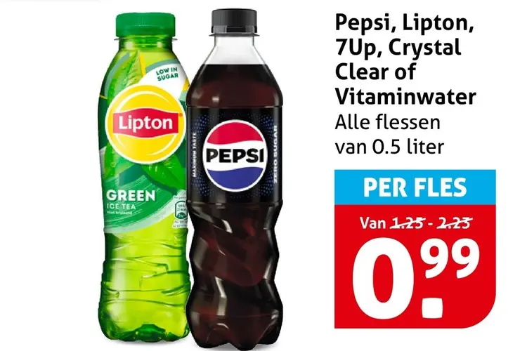 Aanbieding: Pepsi, Lipton, 7Up, Crystal Clear of Vitaminwater