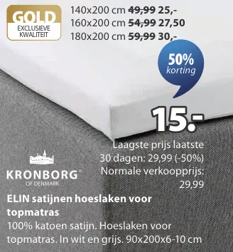 Aanbieding: ELIN satijnen hoeslaken voor topmatras