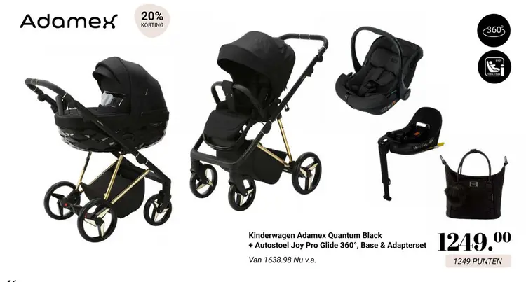 Aanbieding: Kinderwagen Adamex Quantum Black + Autostoel