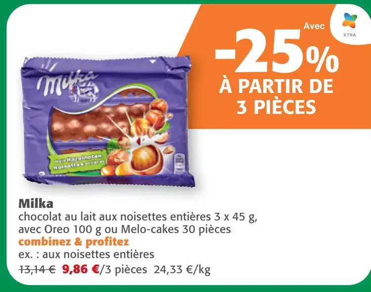 Offre: chocolat au lait aux noisettes entières