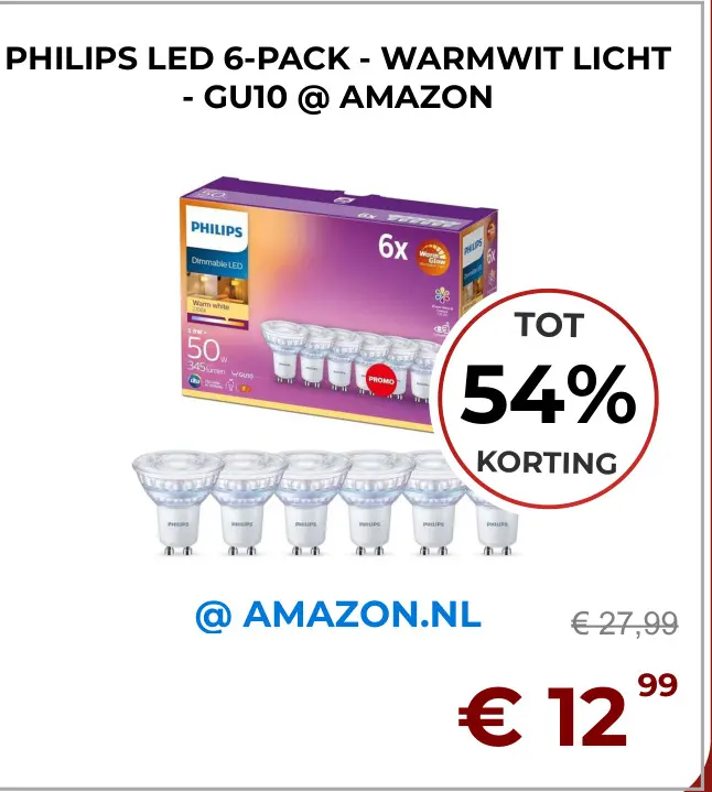 Aanbieding: Philips led 6-pack - warmwit licht - gu10